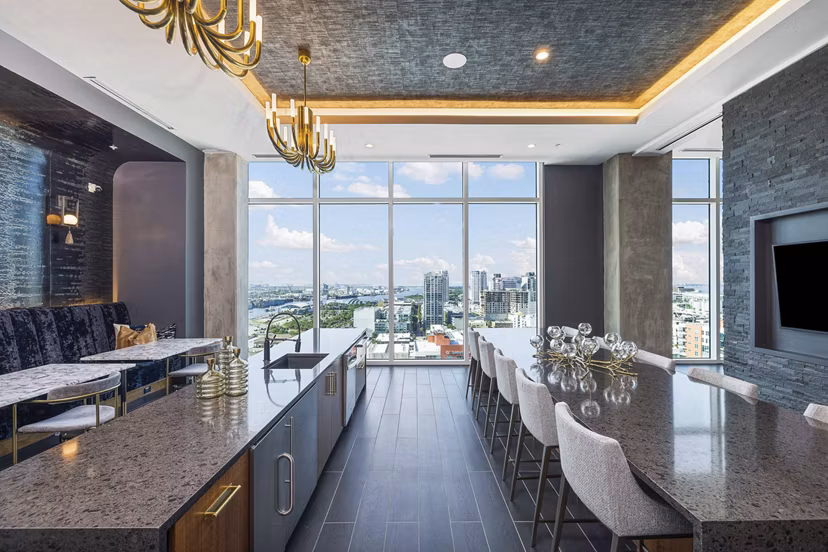 Modern clubhouse with sleek furnishings at The MAV Apartments offering luxury amenities in vibrant community living