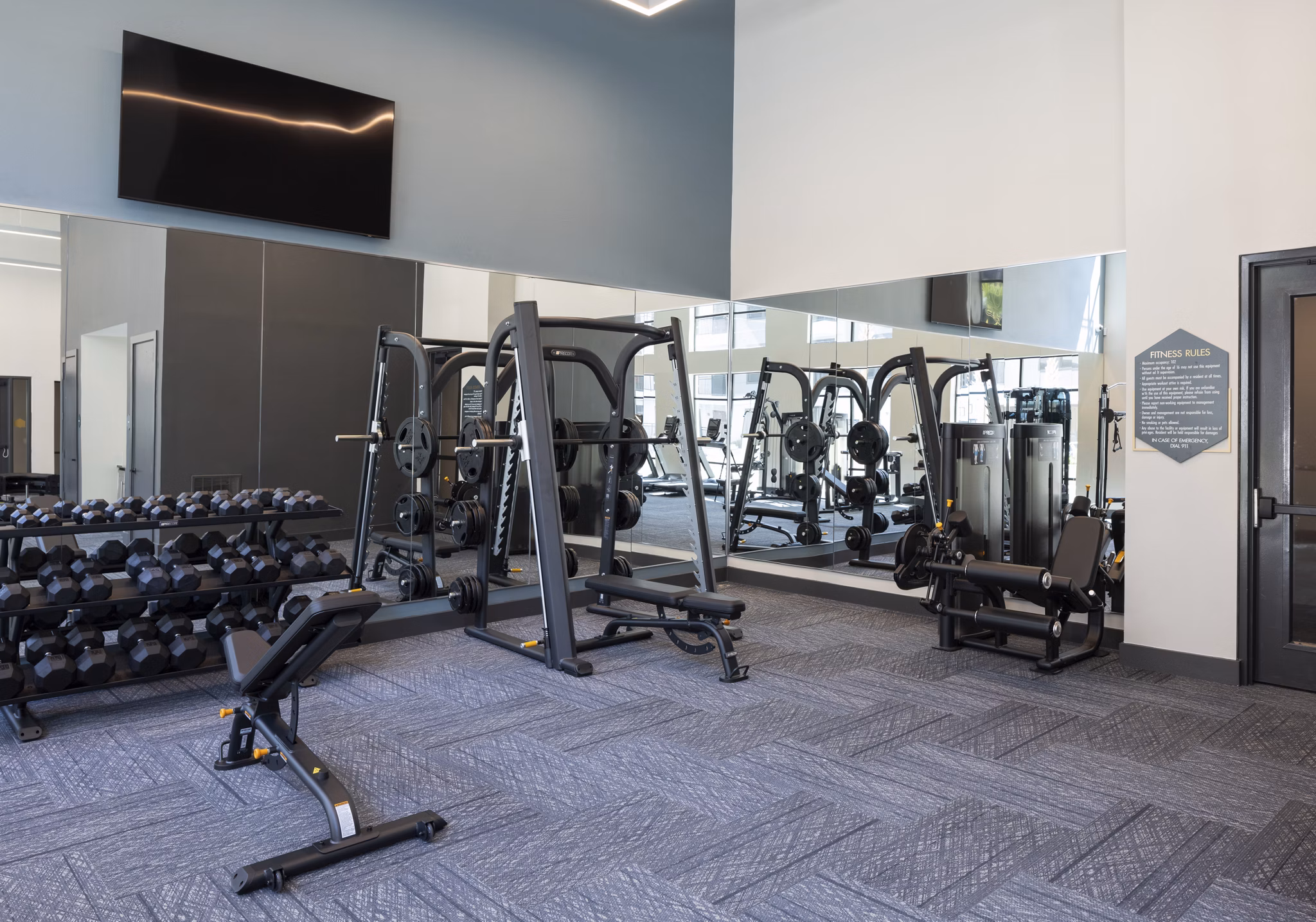 Modern fitness center with state-of-the-art equipment at Broadstone North Lamar Apartments