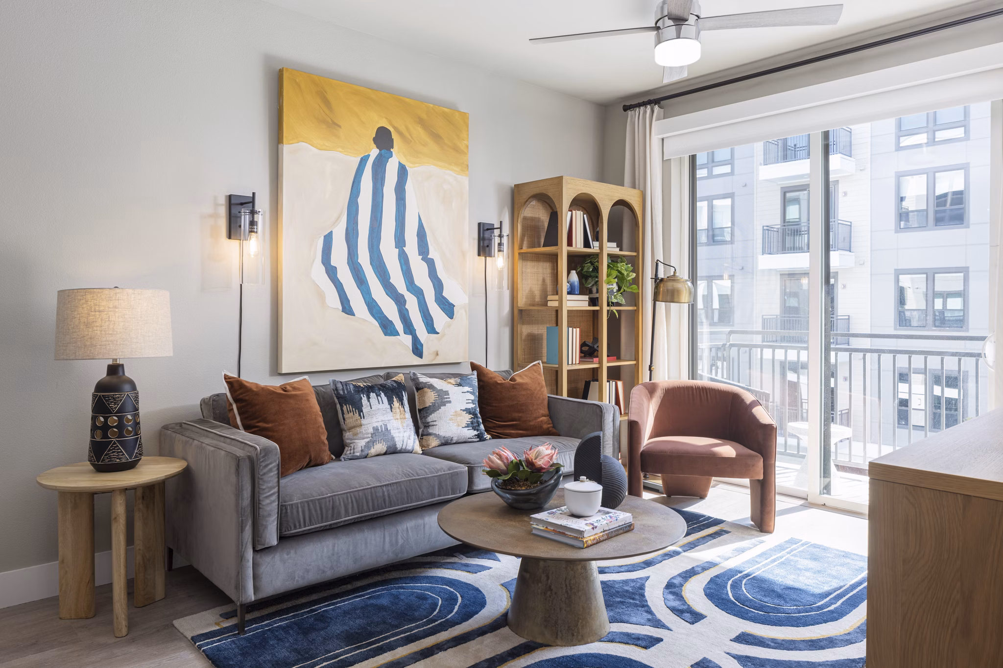 Spacious living room with modern furnishings at Broadstone North Lamar Apartments