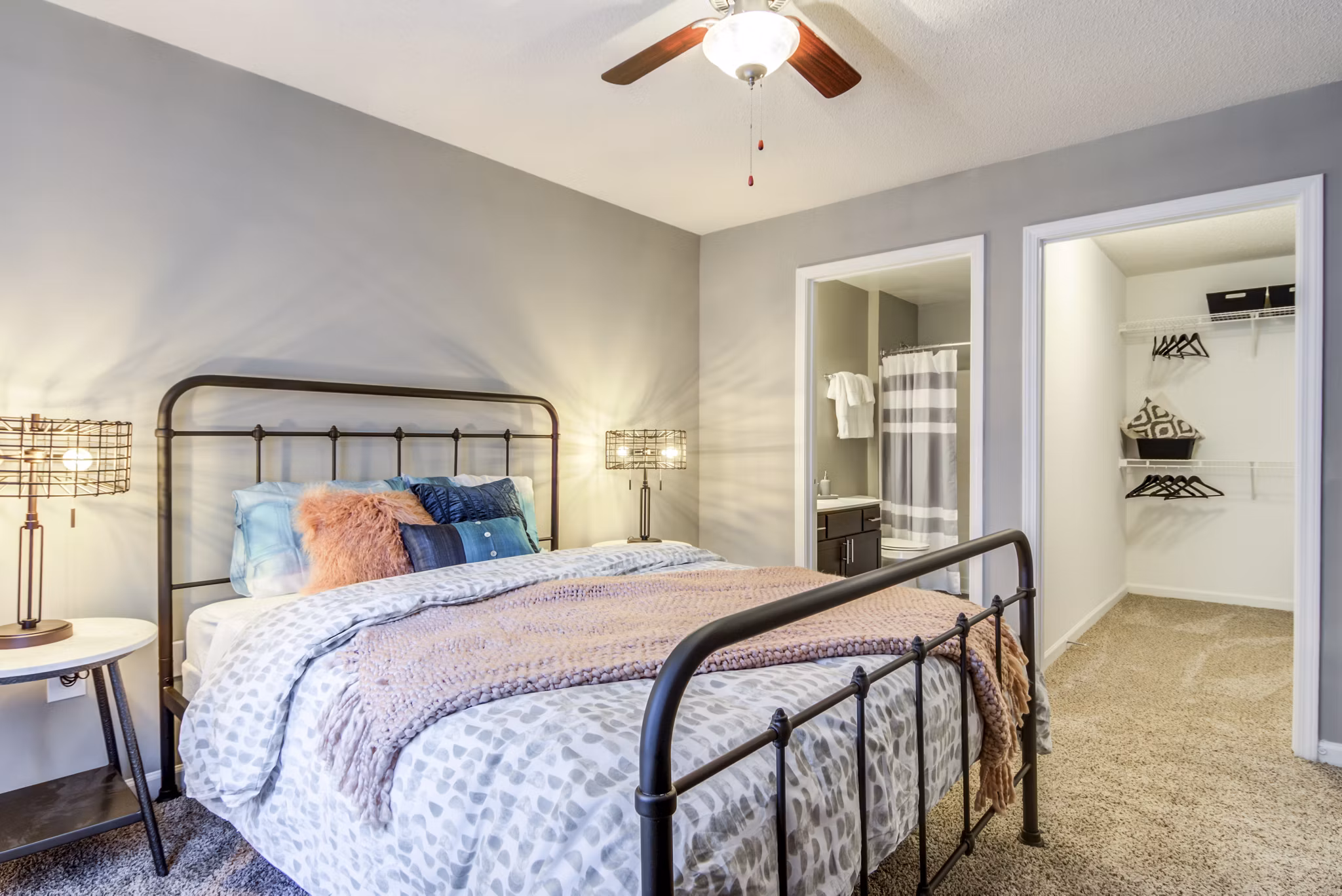 Cozy bedroom with elegant decor at Signature at Sugarloaf Apartments
