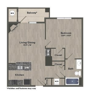Floorplan 1 Bed 1 Bath E