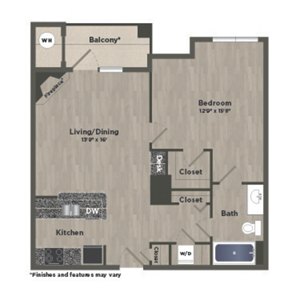 Floorplan 1 Bed 1 Bath G