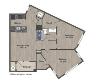 Floorplan 2 Bed 2 Bath B