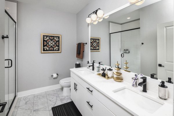 Modern bathroom with sleek fixtures in The Boulevard, a Broadstone Community Apartments