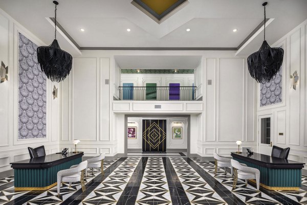 Stylish reception area with modern decor at The Boulevard, a Broadstone Community Apartments