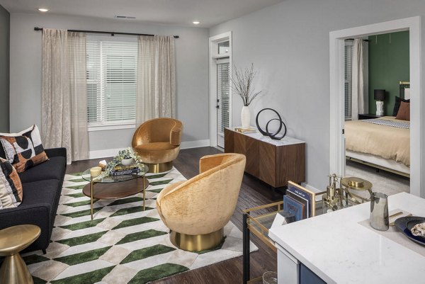 Spacious living room with modern decor in The Boulevard, a Broadstone Community Apartments