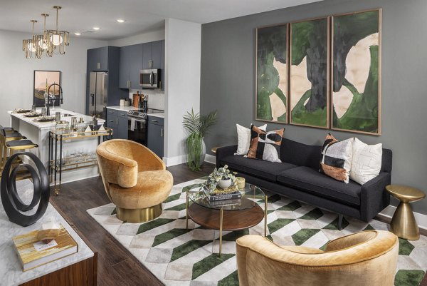 Spacious living room with modern decor at The Boulevard, a Broadstone Community apartments