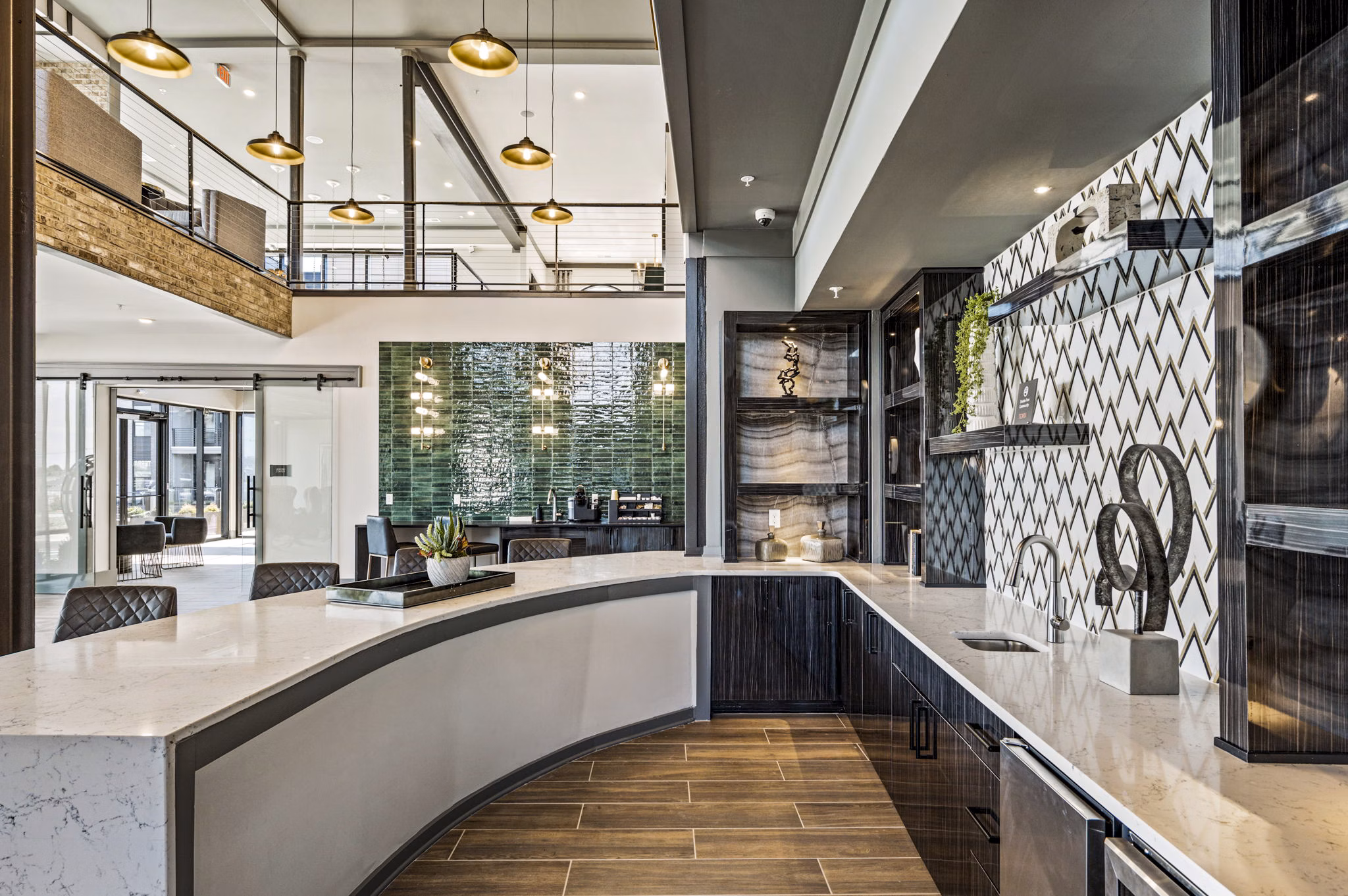 Modern clubhouse with plush seating and fireplace at The Terra Apartment Homes offering luxury amenities and gathering spaces