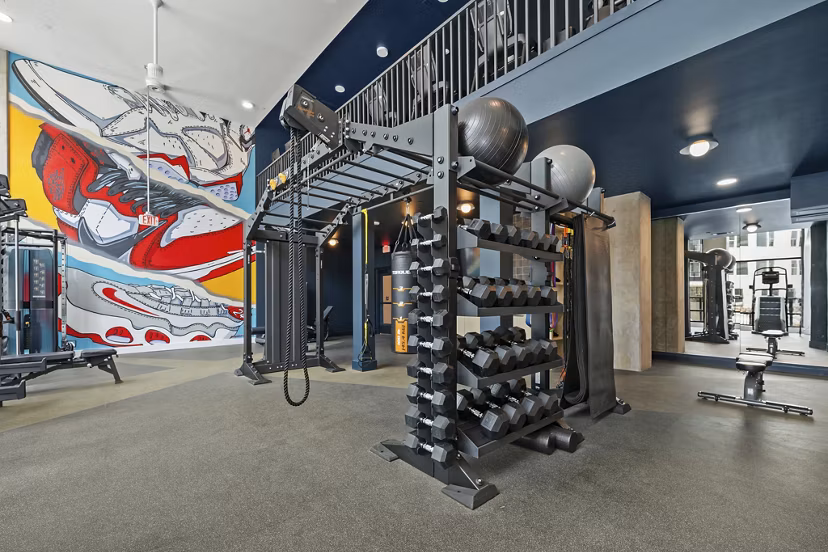 fitness center at Elan LoSo Apartments
