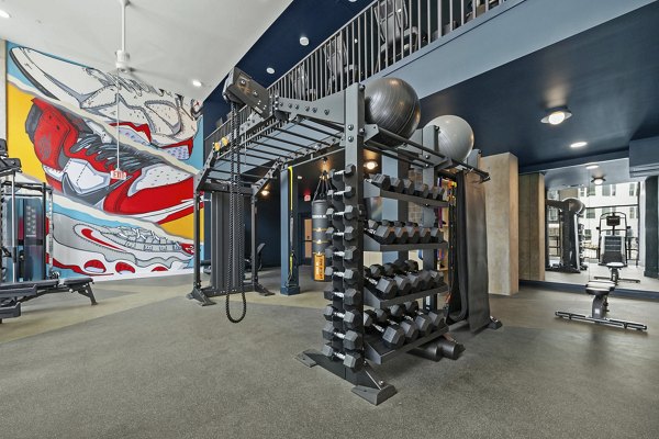 fitness center at Elan LoSo Apartments