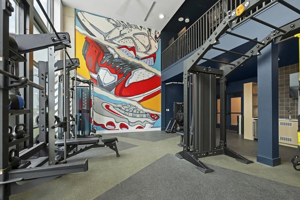 fitness center at Elan LoSo Apartments