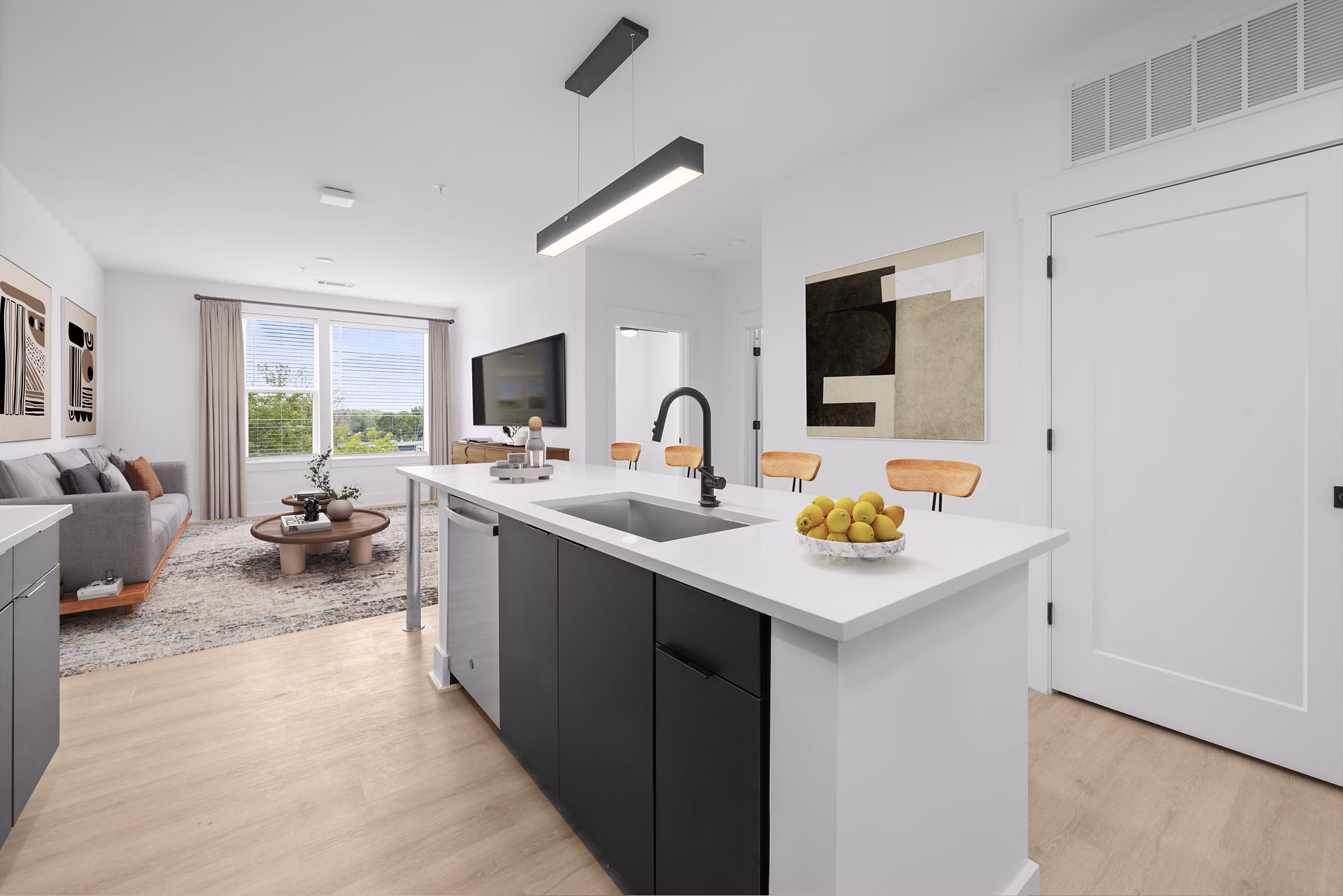 Modern kitchen featuring stainless steel appliances at Elan LoSo Apartments