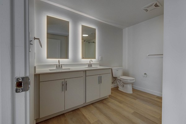 Bathroom featuring modern fixtures and sleek design at The DeWitt Apartments, Greystar luxury apartments