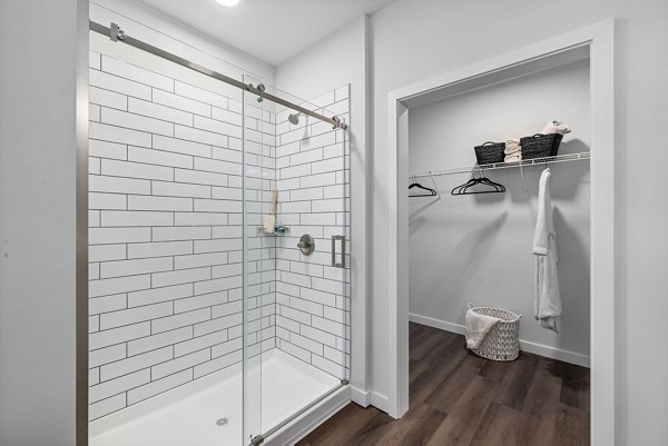 Modern bathroom with sleek fixtures at The Slater Apartments