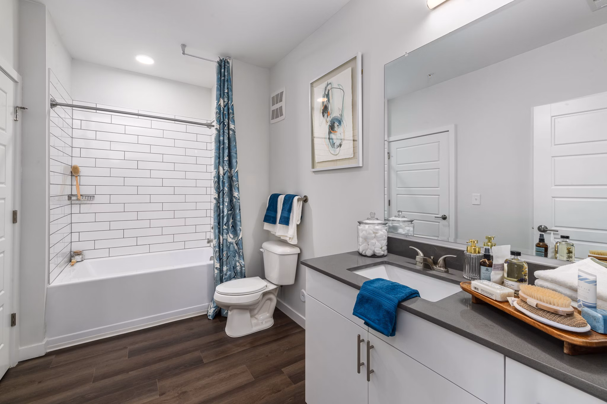 Modern bathroom with sleek fixtures and elegant design at The Slater Apartments
