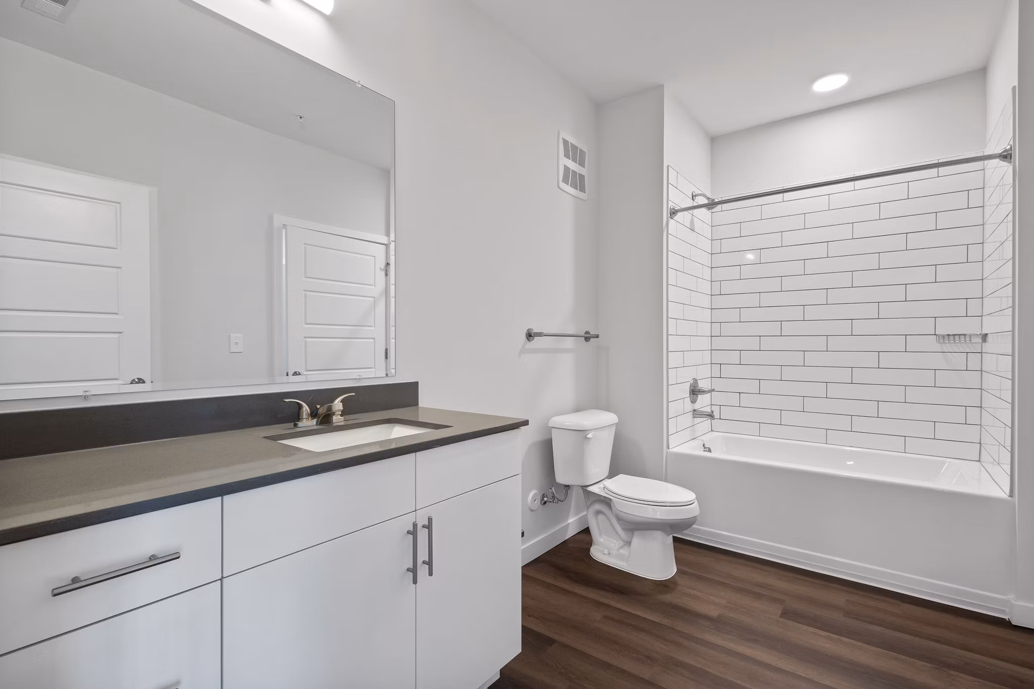 Modern bathroom with sleek fixtures at The Slater Apartments