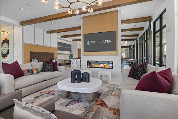 Clubhouse with modern design at The Slater Apartments, Greystar luxury apartments in City Center offering premium amenities and social spaces