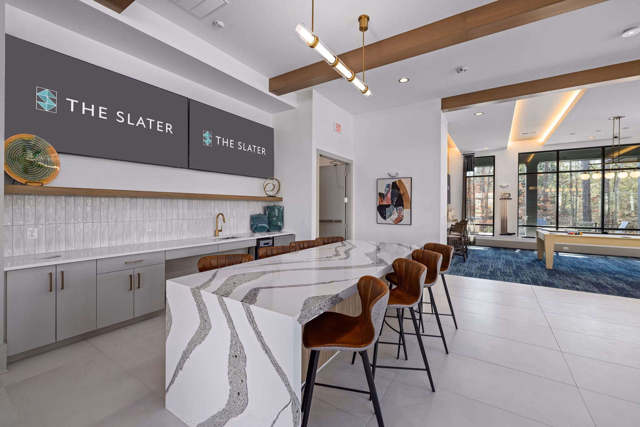 The Slater Apartments: Modern clubhouse with luxury design elements