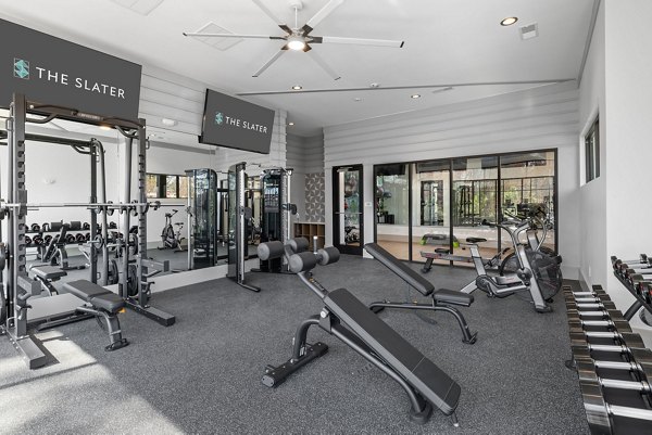 Fitness center with modern equipment at The Slater Apartments for active lifestyle enthusiasts
