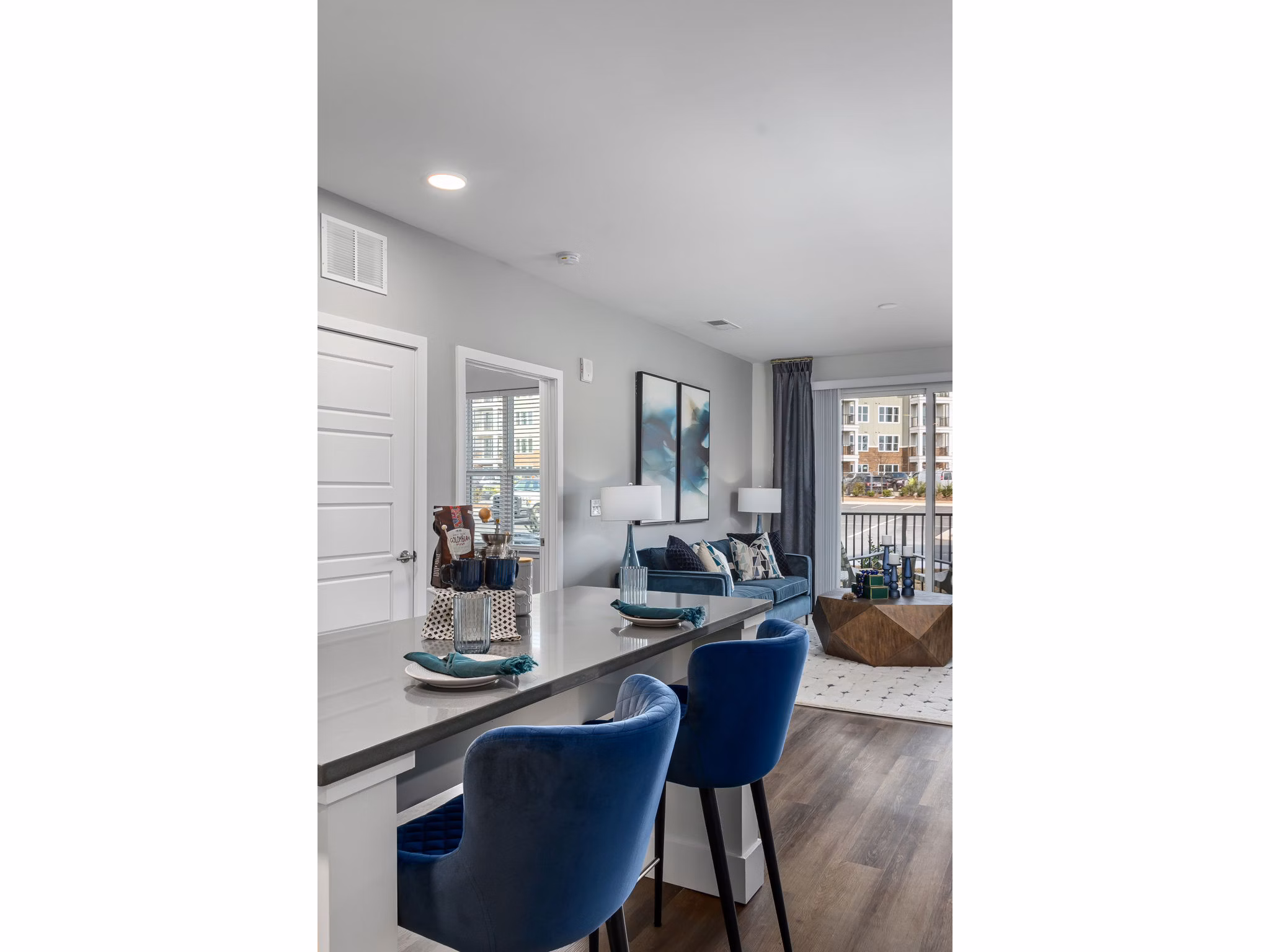 Sleek kitchen with modern appliances at The Slater Apartments