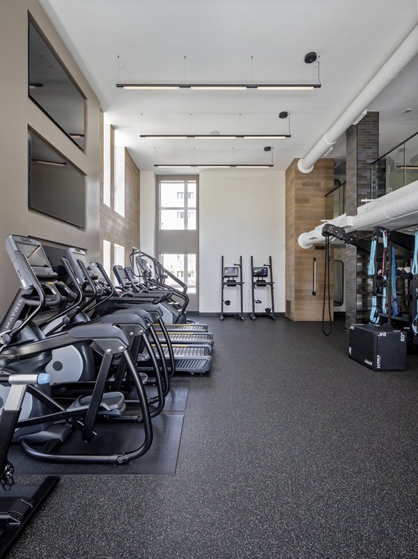 State-of-the-art fitness center featuring modern equipment at Sofia Apartments, luxury living by Greystar