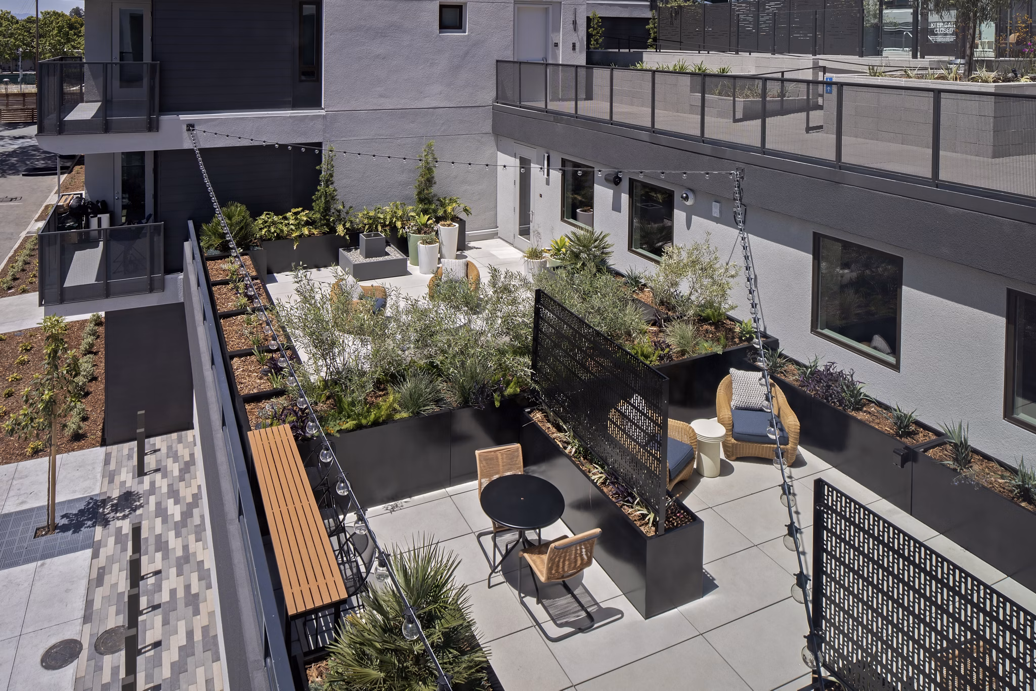 Rooftop deck with city views at Sofia Apartments
