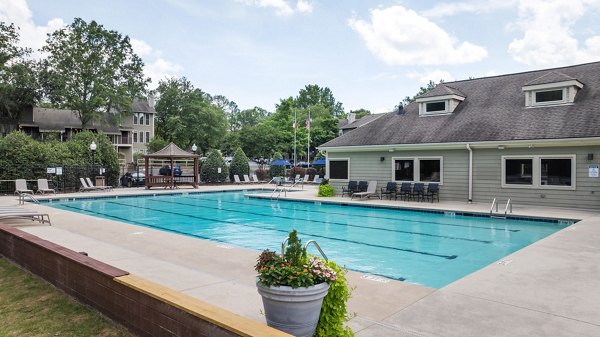 Resort-style pool with sun loungers at Shadowood Apartments, a Greystar luxury community