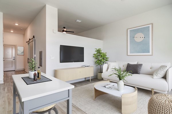 Spacious living room with modern decor in Solis Gainesville Apartments