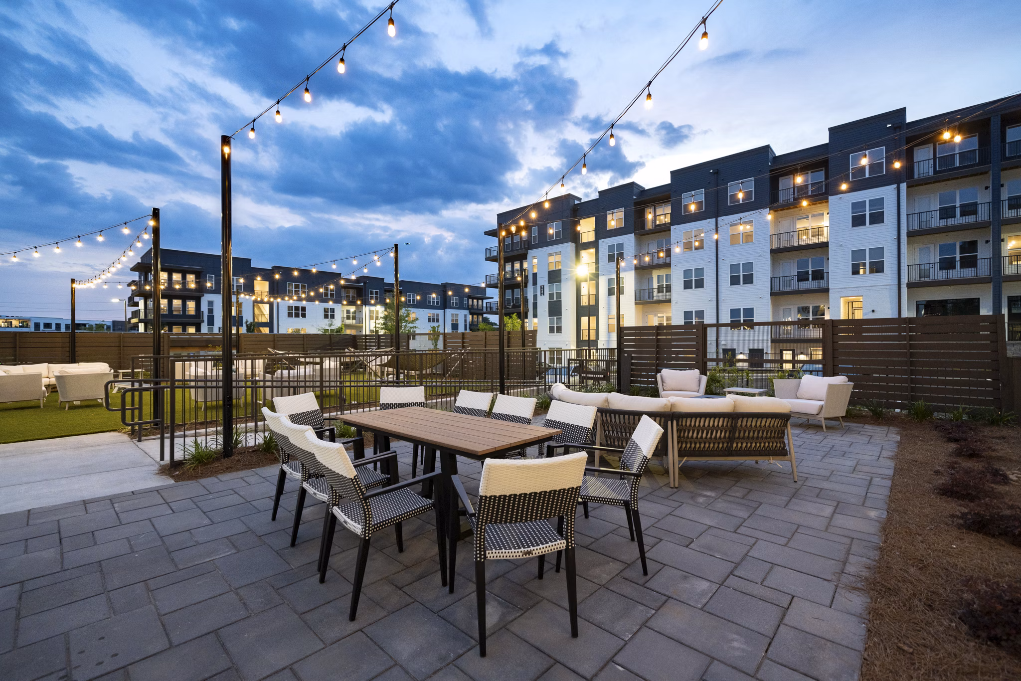 Patio with modern outdoor seating at Solis Gainesville Apartments