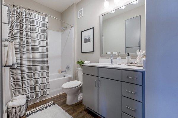 Modern bathroom with elegant granite countertops and stylish fixtures at Newbrook Point Hope Apartments