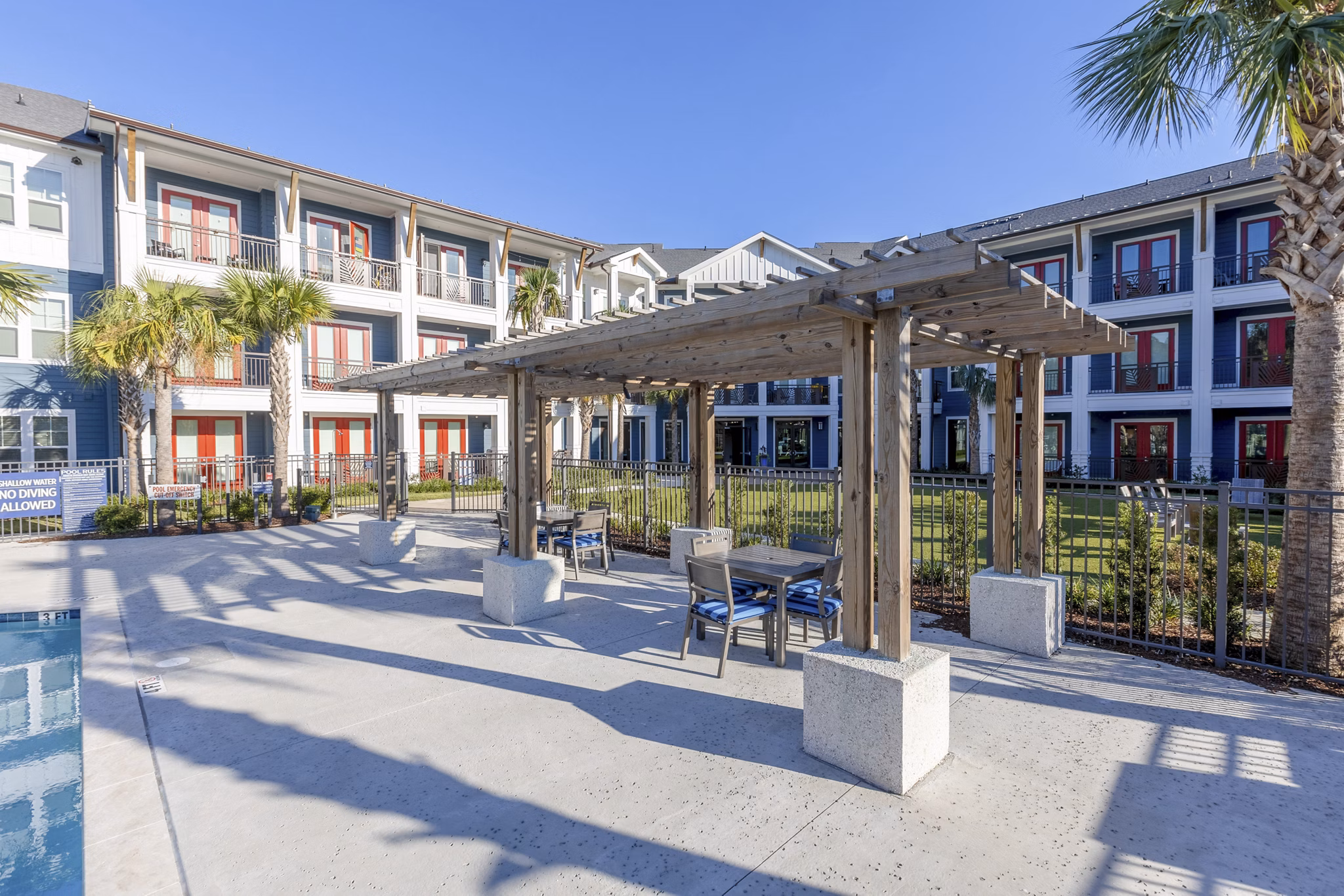 Patio with stylish outdoor furniture at Newbrook Point Hope Apartments