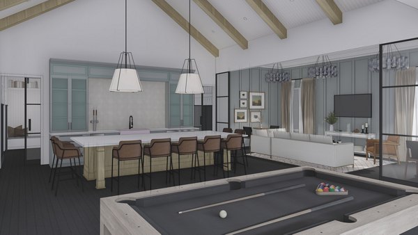 Clubhouse featuring modern design and lounge space at Waterside at Pepper Hall Apartments in Greystar luxury community