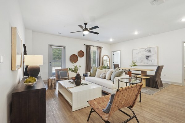 Spacious living room with modern decor at Waterside at Pepper Hall Apartments luxury apartments