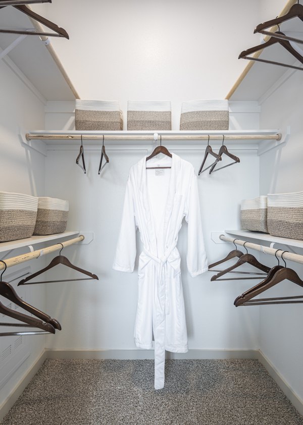 Organized closet space with custom shelving at Broadstone Frontera Ridge Apartments