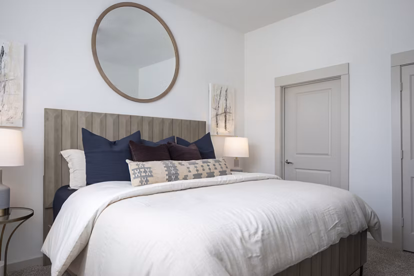 Elegant bedroom with modern design at Broadstone Frontera Ridge Apartments