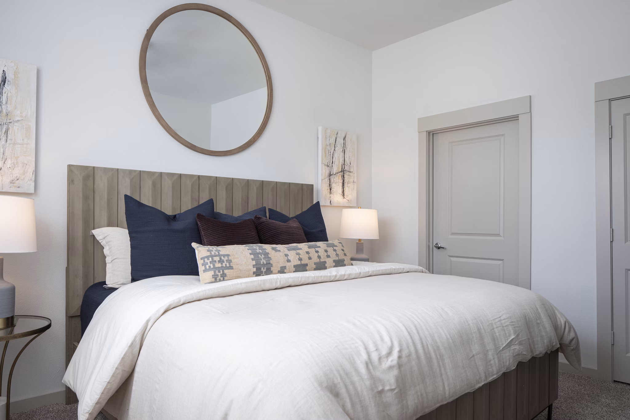 Elegant bedroom with modern design at Broadstone Frontera Ridge Apartments
