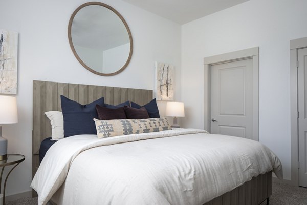 Elegant bedroom with modern design at Broadstone Frontera Ridge Apartments