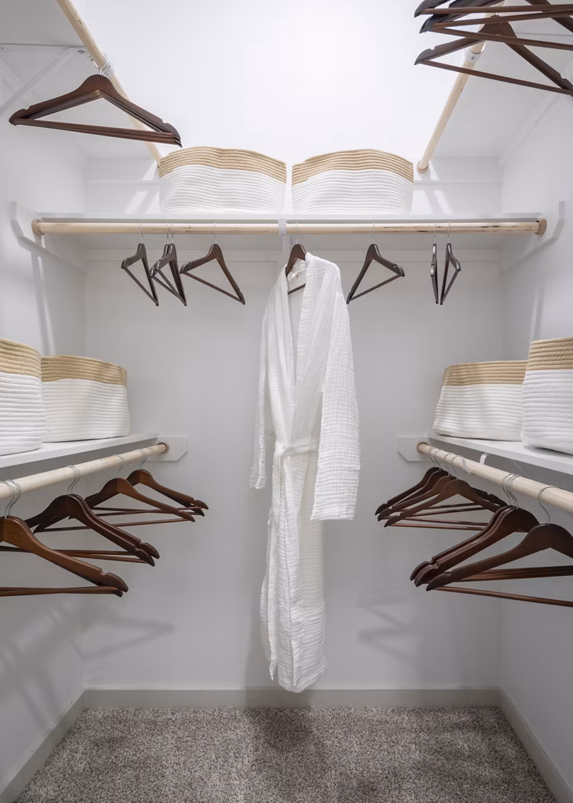 Closet with custom shelving at Broadstone Frontera Ridge Apartments