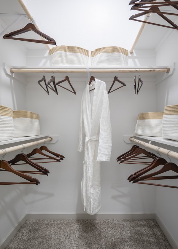 Closet with custom shelving at Broadstone Frontera Ridge Apartments