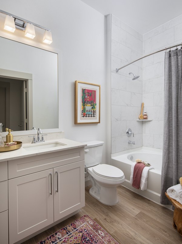 Bathroom featuring elegant fixtures and modern design at Broadstone Frontera Ridge Apartments