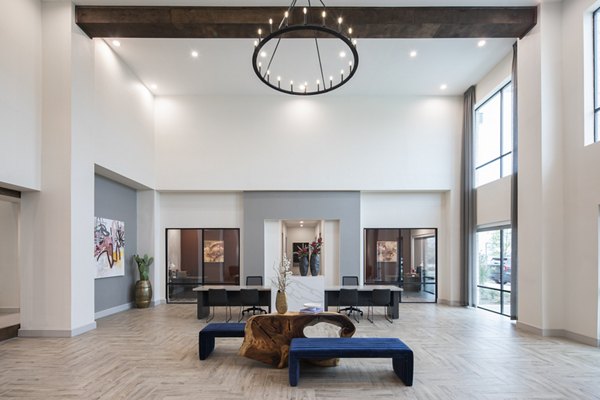 Elegant clubhouse with modern design elements at Broadstone Frontera Ridge Apartments
