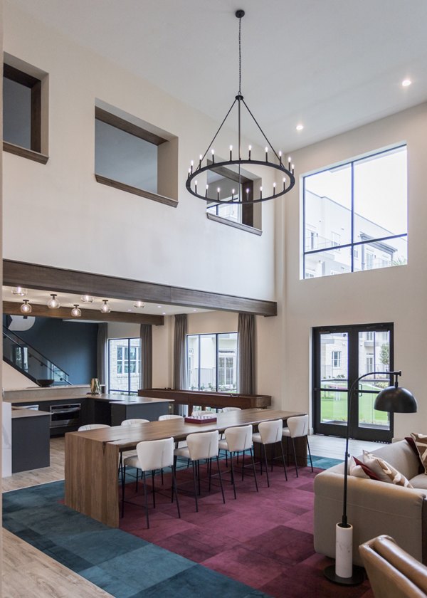 Clubhouse at Broadstone Frontera Ridge Apartments featuring modern seating areas and collaborative spaces, ideal for community gatherings and events