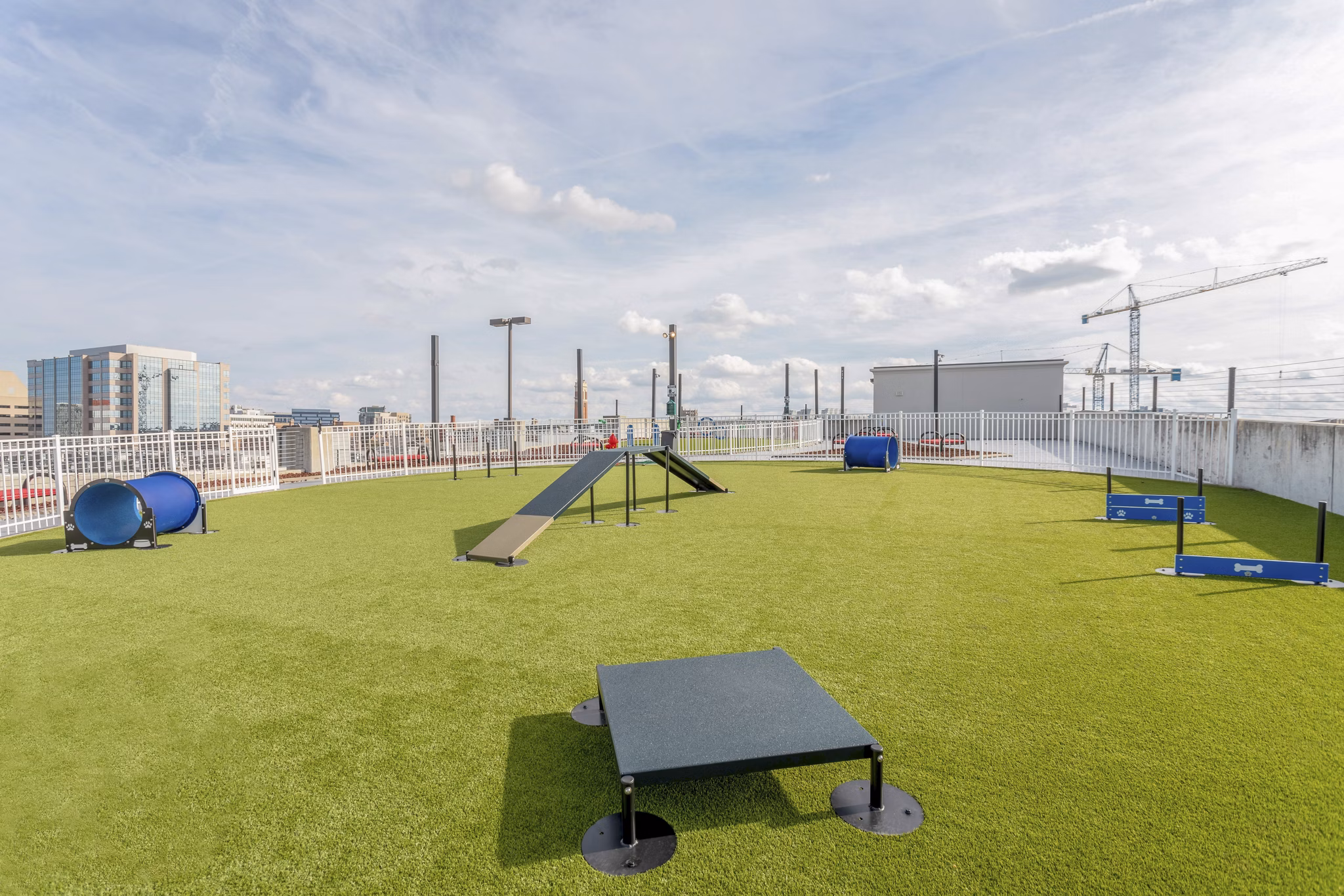 Scenic dog park with agility equipment at Elliston 23 Apartments, a Greystar luxury community in Nashville, perfect for pet-friendly living