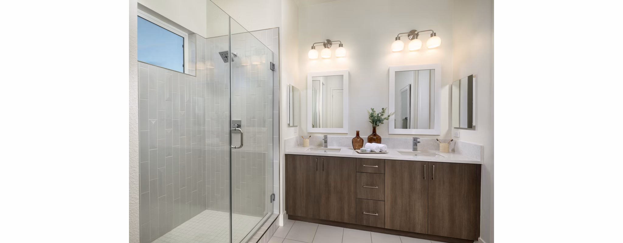Modern bathroom with sleek fixtures at SolTerra Apartments: luxury living with premium amenities