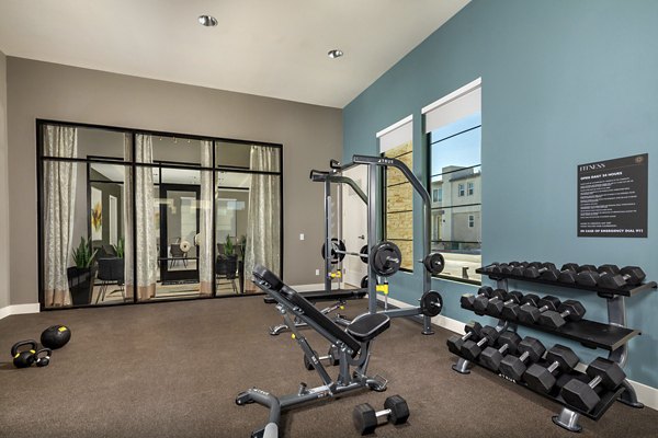 State-of-the-art fitness center featuring modern equipment at SolTerra Apartments