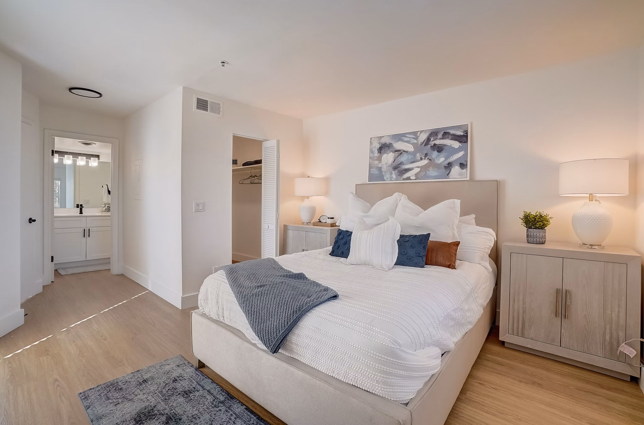 Modern bedroom with stylish decor at Brentwood Oaks Apartments