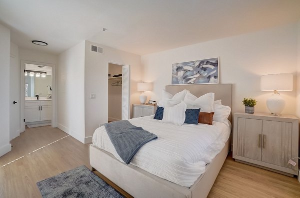 Modern bedroom with stylish decor at Brentwood Oaks Apartments