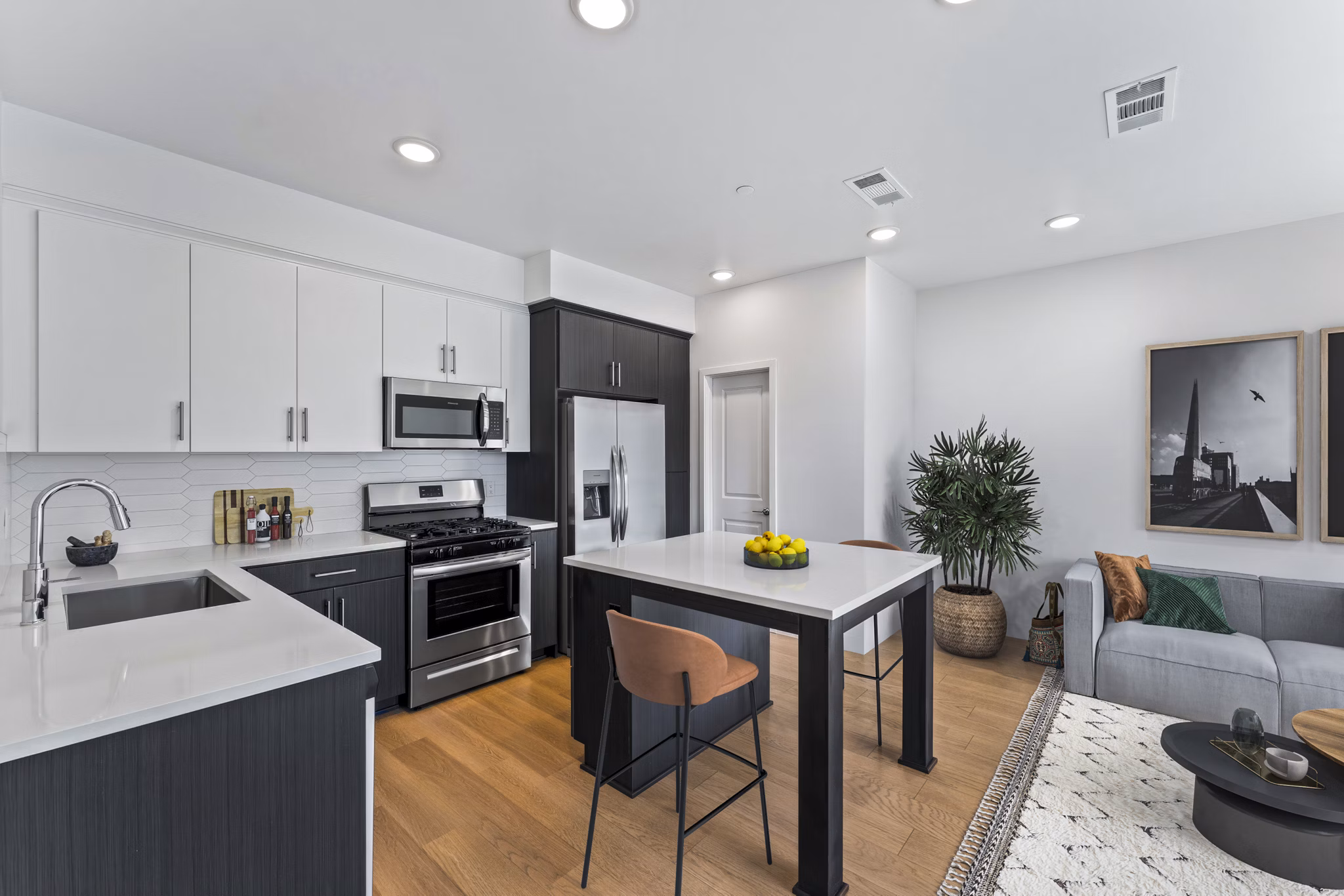 Modern kitchen with stainless steel appliances at Ascent at Campus of Life Apartments