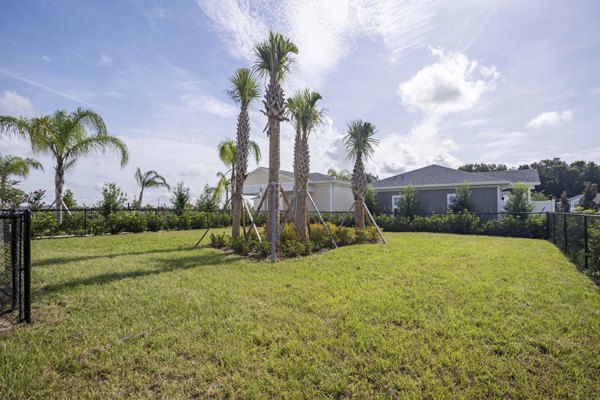 Dog park with agility equipment at Eden Magnolia Village Apartments by Greystar