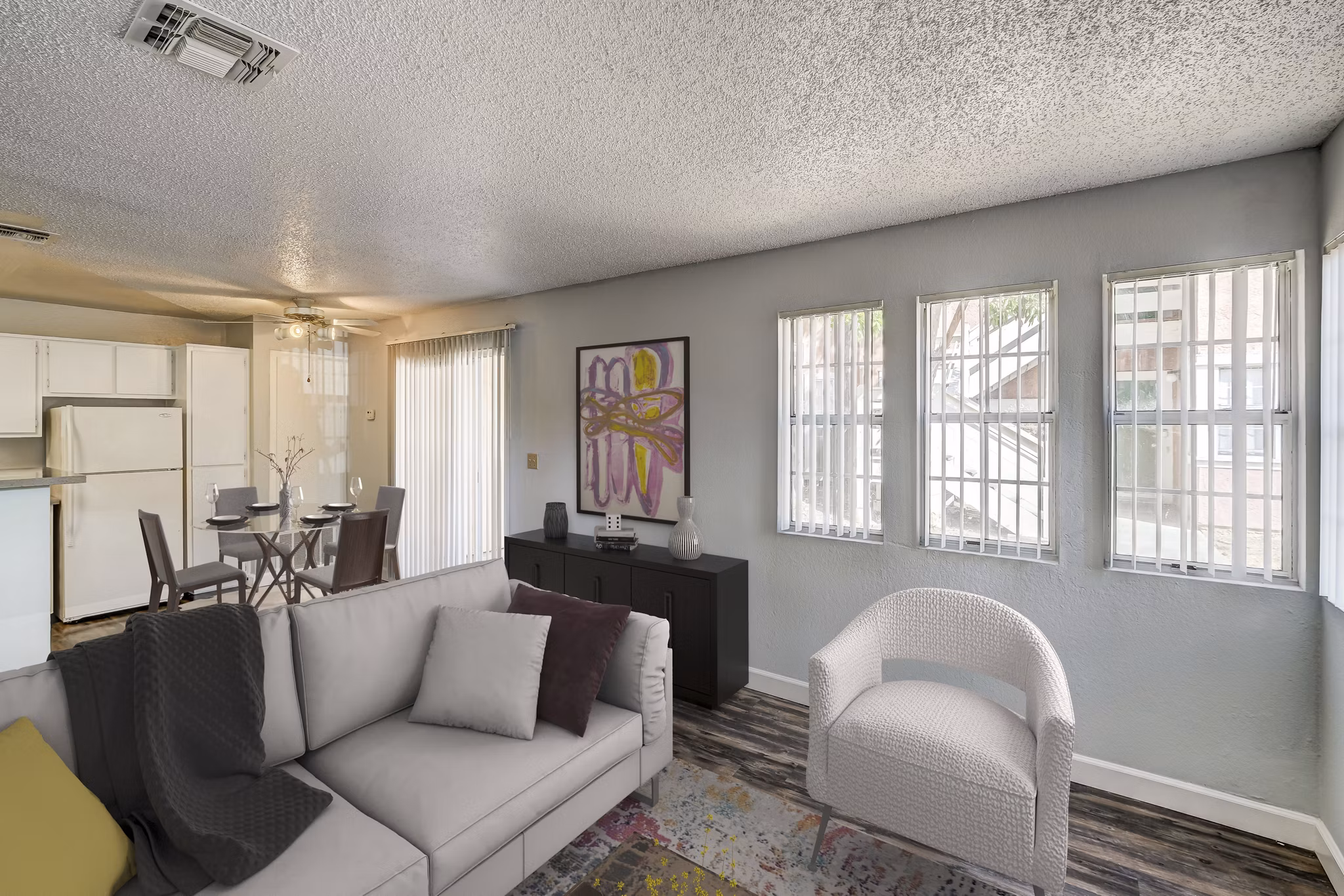 Modern living room with stylish decor at Sundance Apartments